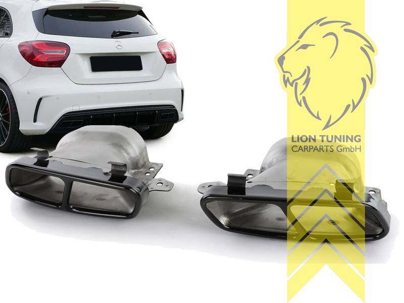 210mm x 70mm, Endrohr duplex, schwarz, Rechteckig, Edelstahl