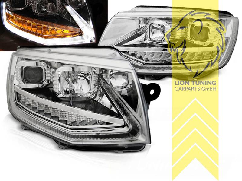 dynamischer LED Blinker, Halogen, chrom, Abblendlicht H7 / Fernlicht H1, elektrisch verstellbar - Stellmotor integriert, Eintragungsfrei / mit R87 Zulassung als Tagfahrlicht, Eintragungsfrei / mit E-Prüfzeichen