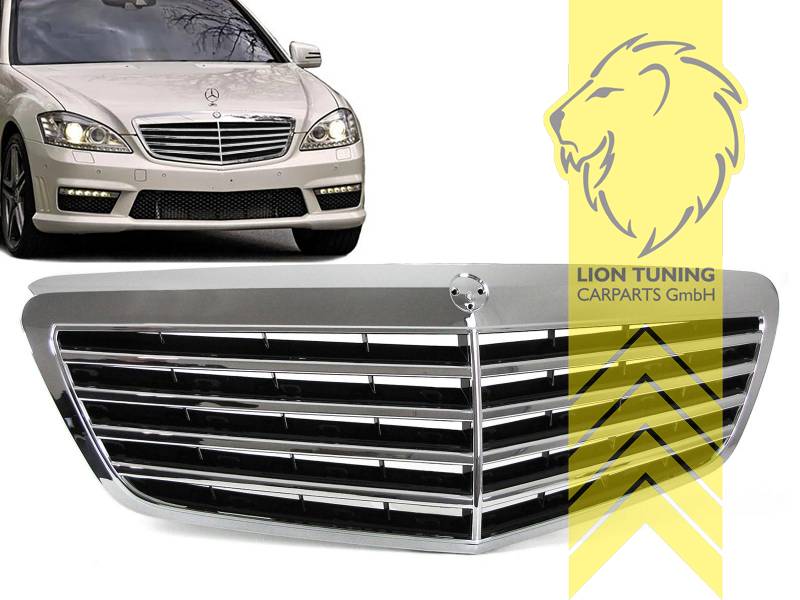 Original Mercedes Emblem wird übernommen, chrom, nicht geeignet für Fahrzeuge mit Distronic, ABS Kunststoff, Eintragungsfrei / als Ersatzteil verwendbar