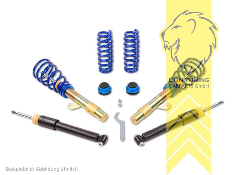 nur für Fahrzeuge mit Allrad, fest, blau, Nur für Fahrzeuge mit 55mm Federbein-Durchmesser, nur für Fahrzeuge mit Mehrlenker-Hinterachse, Stahl verzinkt, Eintragungspflichtig / Teilegutachten liegt bei