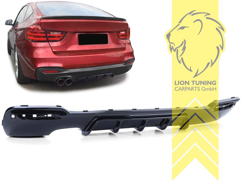 links Doppelrohr, schwarz glänzend, nur passend für Fahrzeuge mit M-Paket Stoßstange, PP Kunststoff, für Fahrzeuge mit PDC, Eintragungsfrei / als Ersatzteil verwendbar