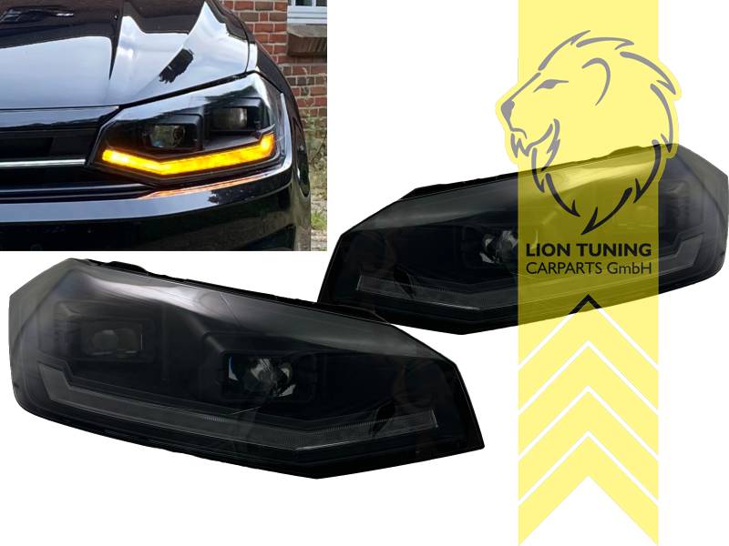 Halogen, dynamischer LED Blinker, schwarz, nur passend für Fahrzeuge ohne LEDs im Originalscheinwerfer, Abblendlicht H7 / Fernlicht H7, Eintragungsfrei / mit E-Prüfzeichen