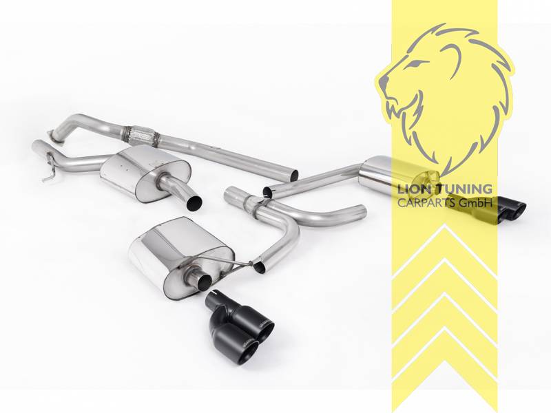 nur passend bei S Tronic, 70 mm (2,75 Zoll), 2 x 80mm, Endrohr duplex, 80mm, Edelstahl schwarz lackiert (Cerakote), nur passend in Kombination mit S4 / S5 Heckansatz, Edelstahl, Eintragungsfrei / mit ABE