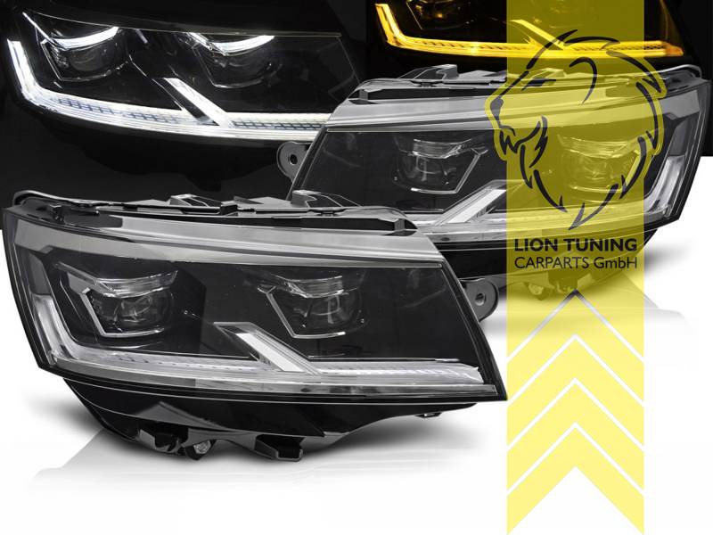 LED, dynamischer LED Blinker, schwarz, nur passend für Fahrzeuge mit original Halogen Scheinwerfern, LED Abblendlicht / LED Fernlicht, elektrisch verstellbar - Stellmotor integriert, Eintragungsfrei / mit E-Prüfzeichen, Eintragungsfrei / mit R87 Zulassung als Tagfahrlicht