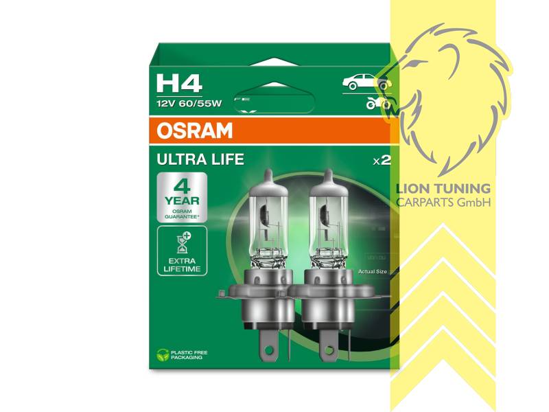 Halogen, H4, 55W, 60W, 12 V, Eintragungsfrei / mit E-Prüfzeichen