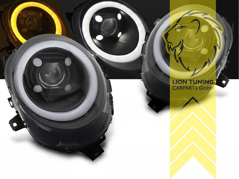 LED, dynamischer LED Blinker, schwarz, nur passend für Fahrzeuge mit original Halogen Scheinwerfern, LED Abblendlicht / LED Fernlicht, elektrisch verstellbar - Stellmotor integriert, Eintragungsfrei / mit E-Prüfzeichen, Eintragungsfrei / mit R87 Zulassung als Tagfahrlicht