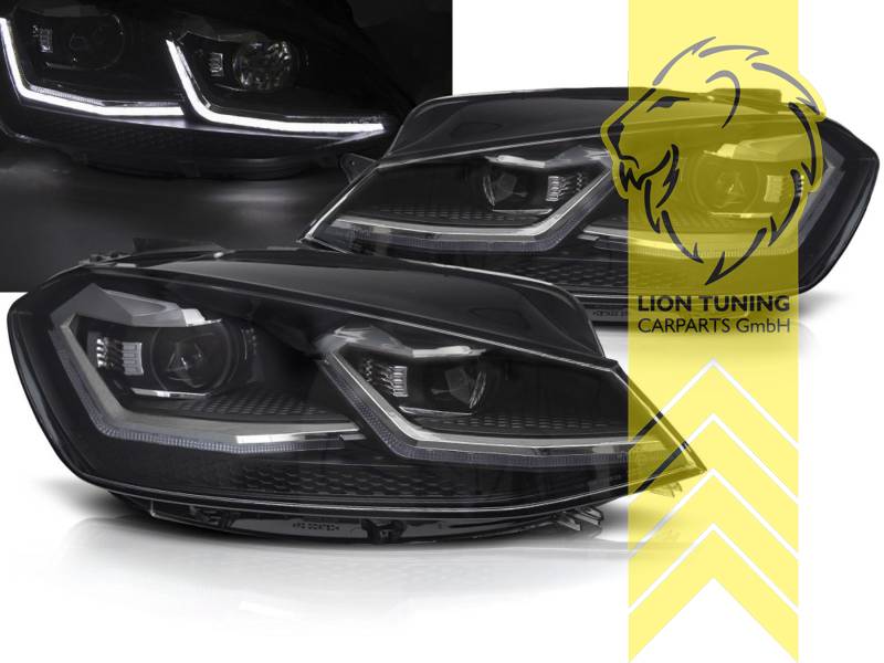 mit LED Blinker, Halogen, schwarz, mit chrom Leiste, Abblendlicht H7 / Fernlicht H7, elektrisch verstellbar - Stellmotor integriert, Eintragungsfrei / mit E-Prüfzeichen, Eintragungsfrei / mit R87 Zulassung als Tagfahrlicht