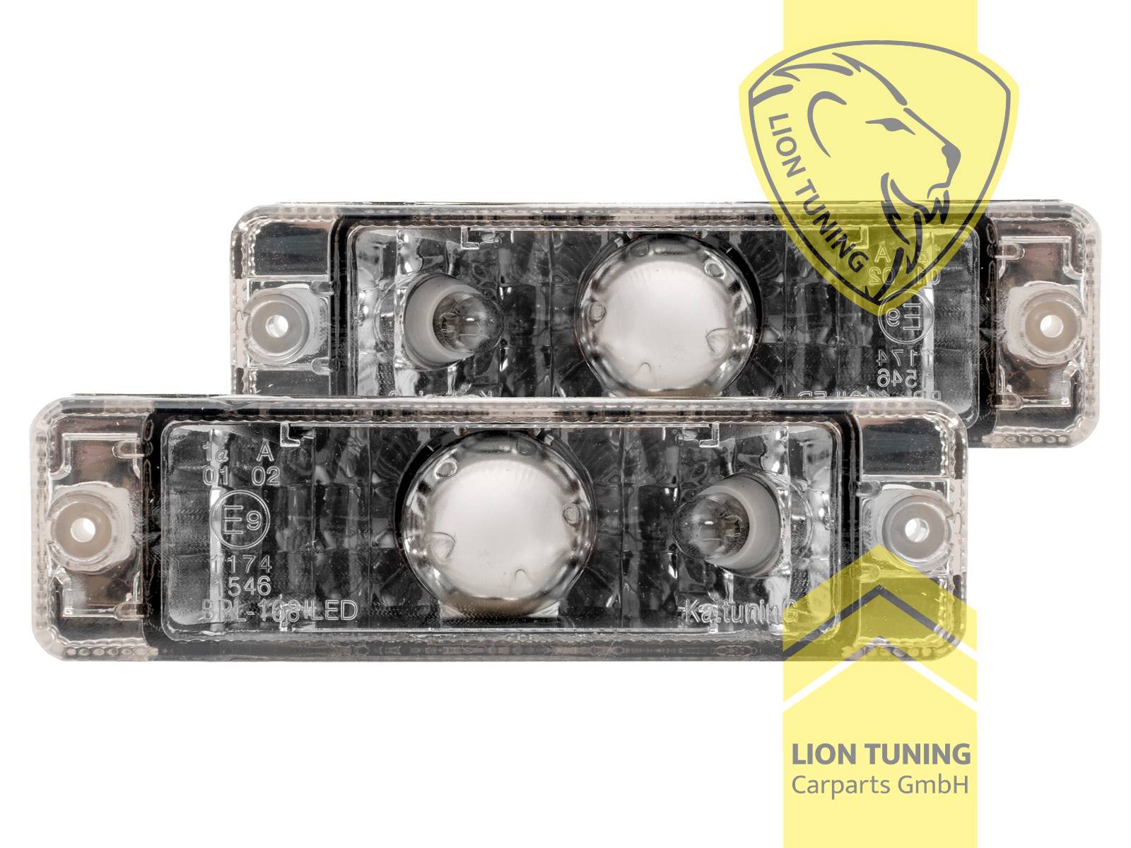 Halogen, schwarz, Golf 2 / Jetta 2 nur passend für CL Stoßstange (kleine Stoßstange, mit Standlichtfunktion, Blinkerbirnen BAU15S, Eintragungsfrei / mit E-Prüfzeichen