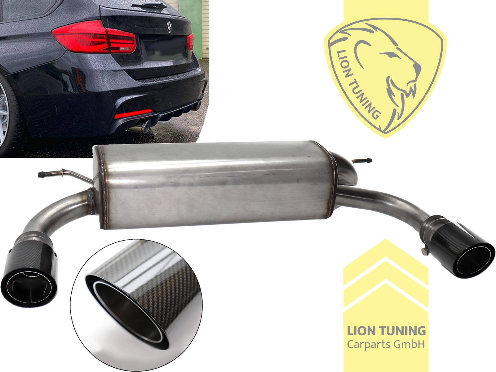 links und rechts, 2 x 90mm, wenn werkseitig Klappensteuerung verbaut ist wird BMW Originalteil 18302411427 benötigt, Nur passend für Modelle ohne Ad-Blue Tank, Nur passend für Motorcode N47D20, B47D20 !, Edelstahl, Carbon, Eintragungsfrei / mit ABE