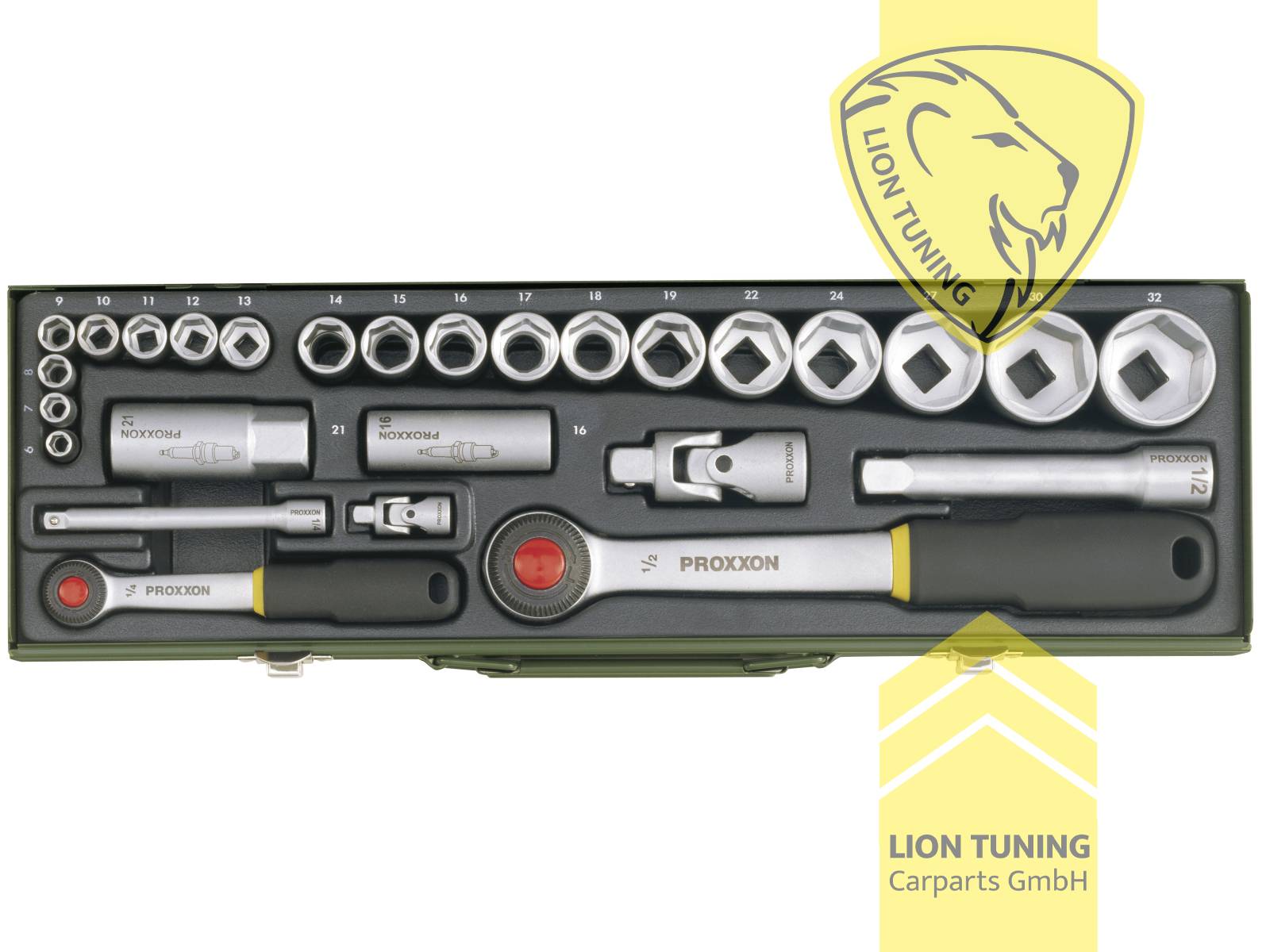 für 1/2 Zoll Vierkantantrieb (12,5 mm), für 1/4 Zoll Vierkantantrieb (6,3 mm), silber, 1/2 Zoll, 1/4 Zoll, Proxxon, Chrom-Vanadium-Stahl