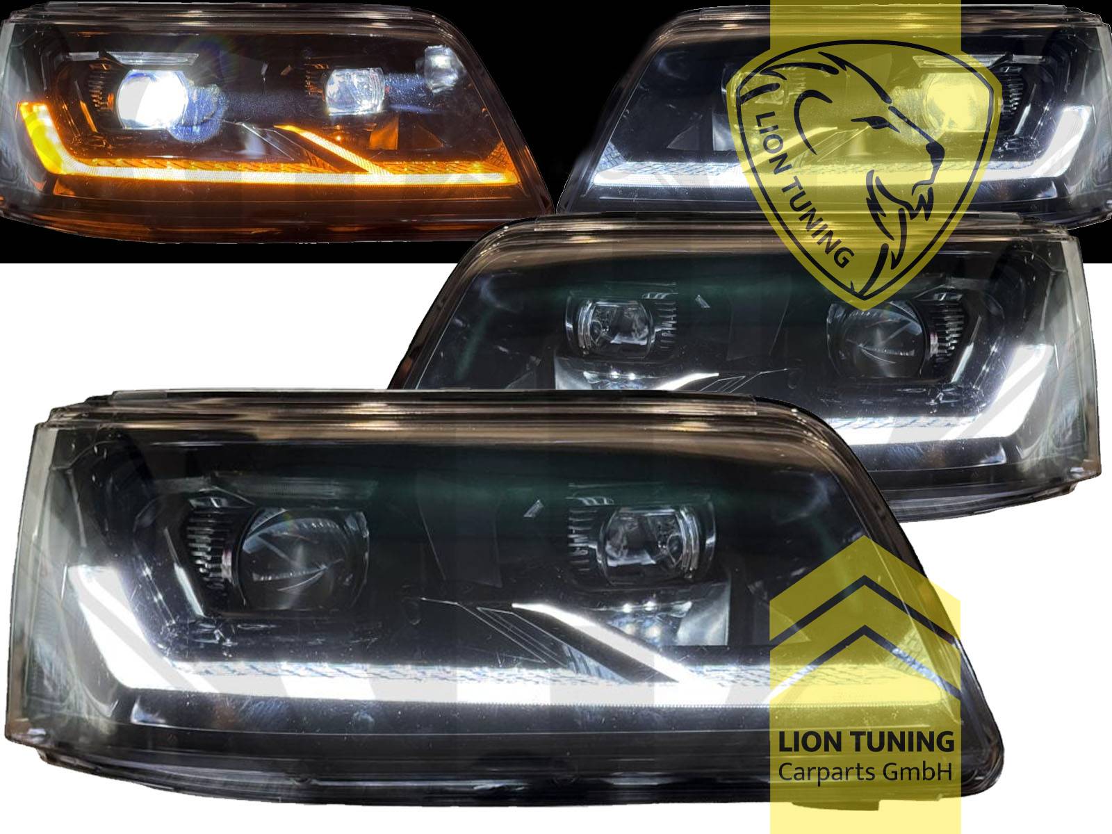 LED, dynamischer LED Blinker, schwarz, nur passend für Fahrzeuge mit original Halogen Scheinwerfern, LED Abblendlicht / LED Fernlicht, elektrisch verstellbar - Stellmotor integriert, Eintragungsfrei / mit E-Prüfzeichen, Eintragungsfrei / mit R87 Zulassung als Tagfahrlicht