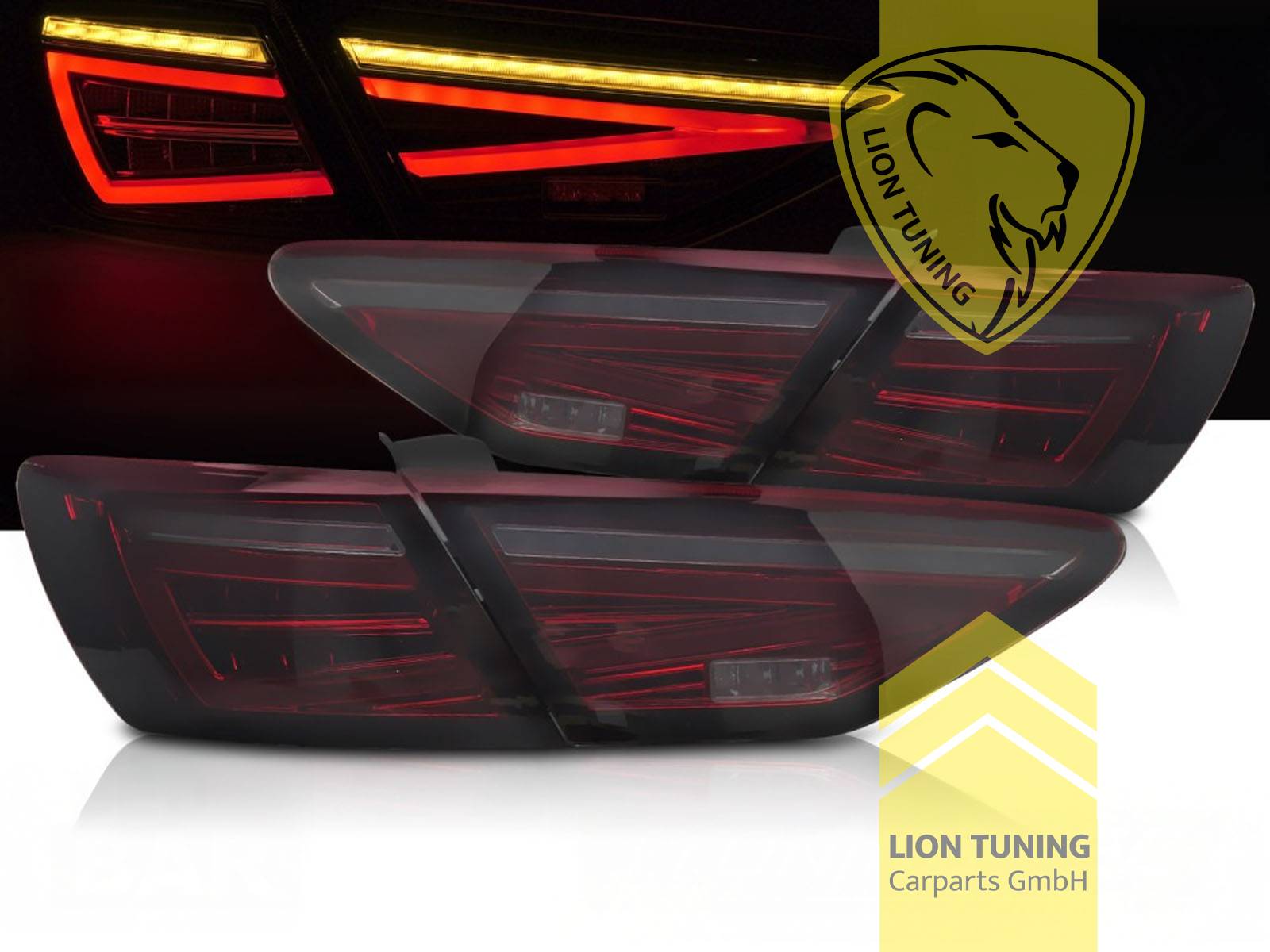 LED, mit LED Blinker, dynamischer LED Blinker, rot, smoke, nur passend bei Fahrzeugen mit Original Halogen Rückleuchten, Eintragungsfrei / mit E-Prüfzeichen