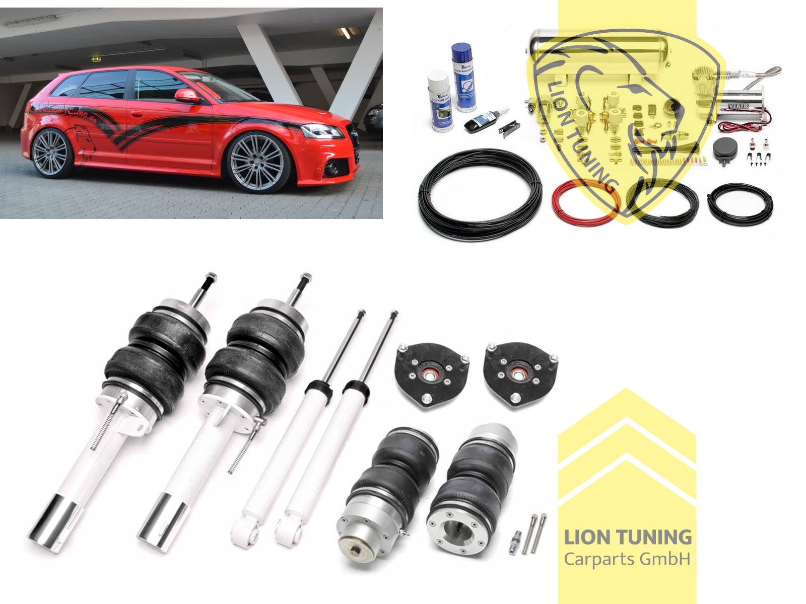 nur für Fahrzeuge mit Allrad, 11,5L Tank chrom / ViAir Kompressor chrom, fest, weiss, Wir empfehlen die Verwendung kürzerer Koppelstangen, Für Fahrzeuge mit einem Federbeinklemmdurchmesser an der Vorderachse von 50mm oder 55mm ( Adapterhülse liegt bei ), Stahl verzinkt, Eintragungspflichtig / Teilegutachten wird nach Kauf spezifisch ausgestellt