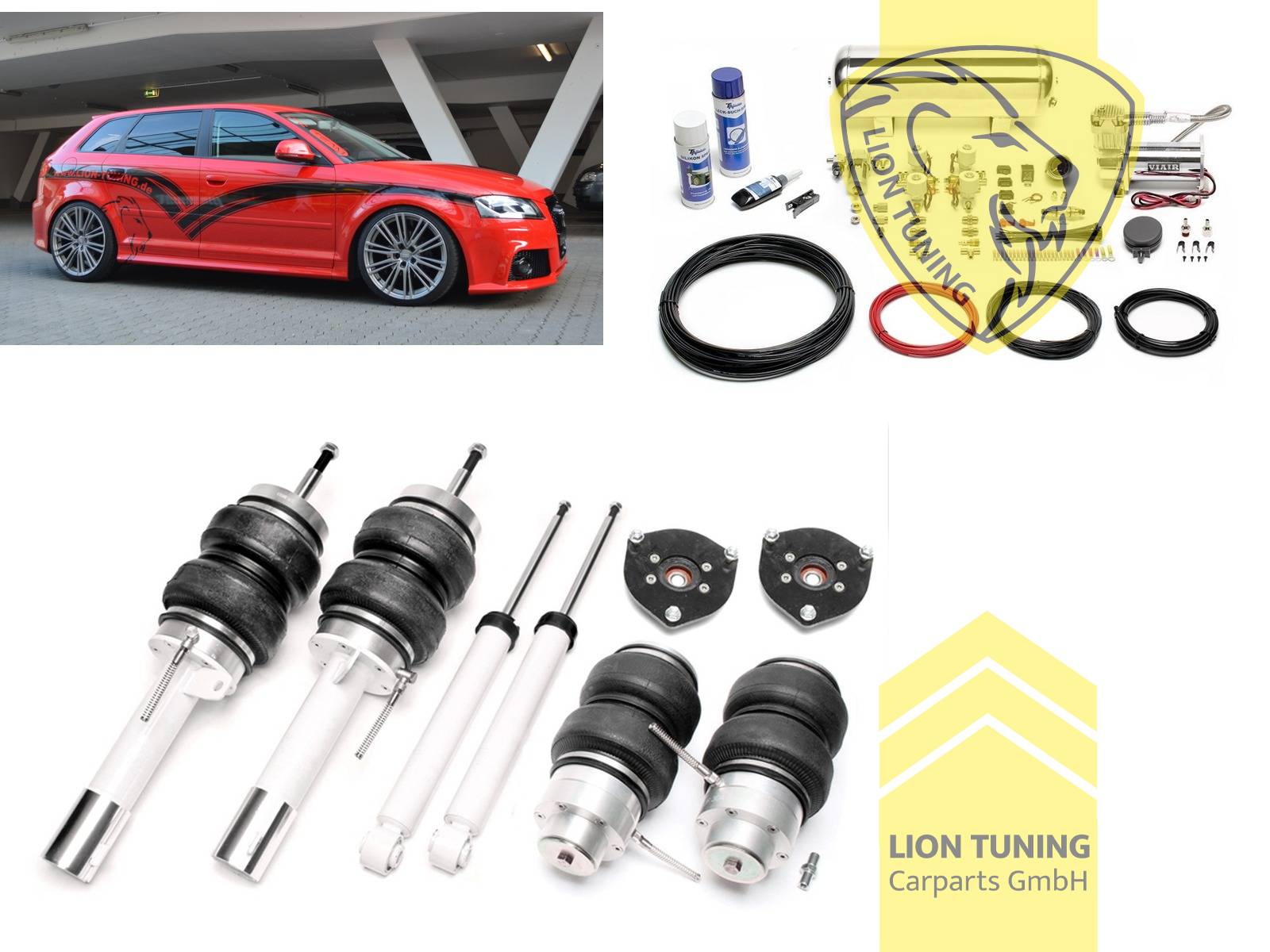 Nur für Fahrzeuge mit Mehrlenker-Hinterachse (Einzelradaufhängung)., 11,5L Tank chrom / ViAir Kompressor chrom, fest, weiss, Wir empfehlen die Verwendung kürzerer Koppelstangen, Für Fahrzeuge mit einem Federbeinklemmdurchmesser an der Vorderachse von 50mm oder 55mm ( Adapterhülse liegt bei ), nicht passend für Allrad, Stahl verzinkt, Eintragungspflichtig / Teilegutachten wird nach Kauf spezifisch ausgestellt