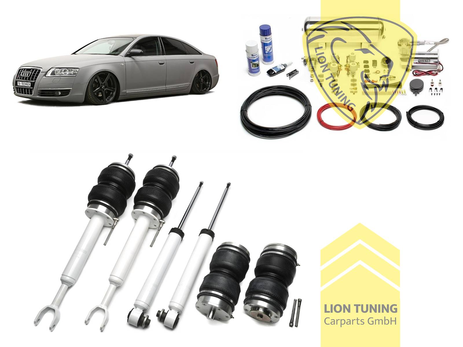 Auf der Hinterachse wird die Zuladung reduziert!, 11,5L Tank chrom / ViAir Kompressor chrom, fest, weiss, auch für Allrad Modelle, Stahl verzinkt, Eintragungspflichtig / Teilegutachten wird nach Kauf spezifisch ausgestellt