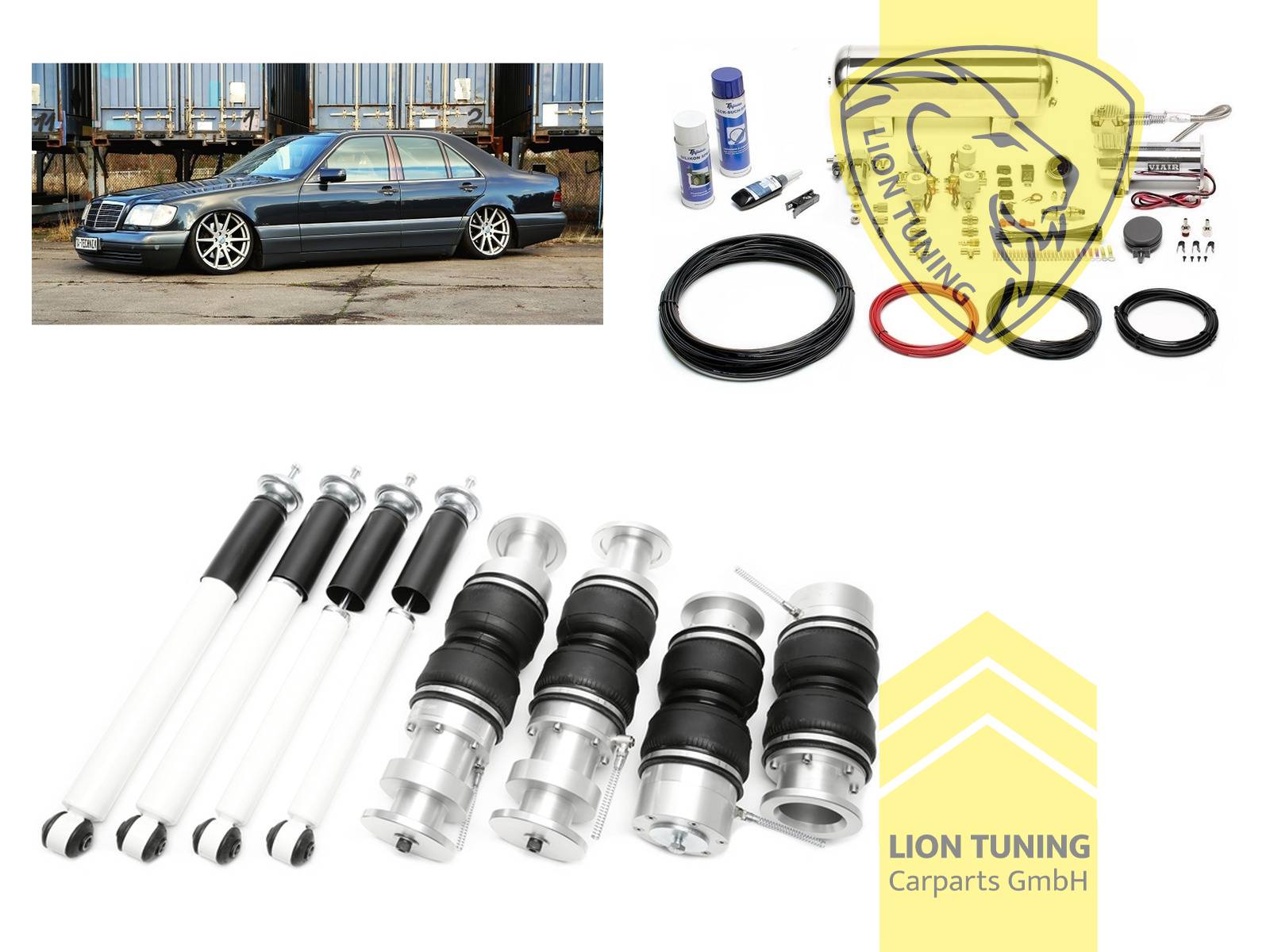 Nicht für Fahrzeuge mit Niveauregulierung / Luftfederung, 11,5L Tank chrom / ViAir Kompressor chrom, fest, weiss, Stahl verzinkt, Eintragungspflichtig / Teilegutachten wird nach Kauf spezifisch ausgestellt