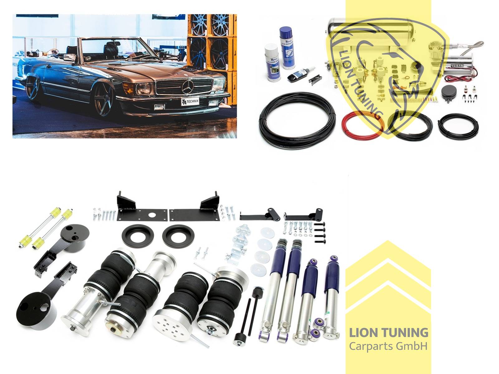 Nicht für Fahrzeuge mit Niveauregulierung / Luftfederung, 11,5L Tank chrom / ViAir Kompressor chrom, Zug- und Druckstufe gleichzeitig einstellbar, weiss, Stahl verzinkt, Eintragungspflichtig / Teilegutachten wird nach Kauf spezifisch ausgestellt