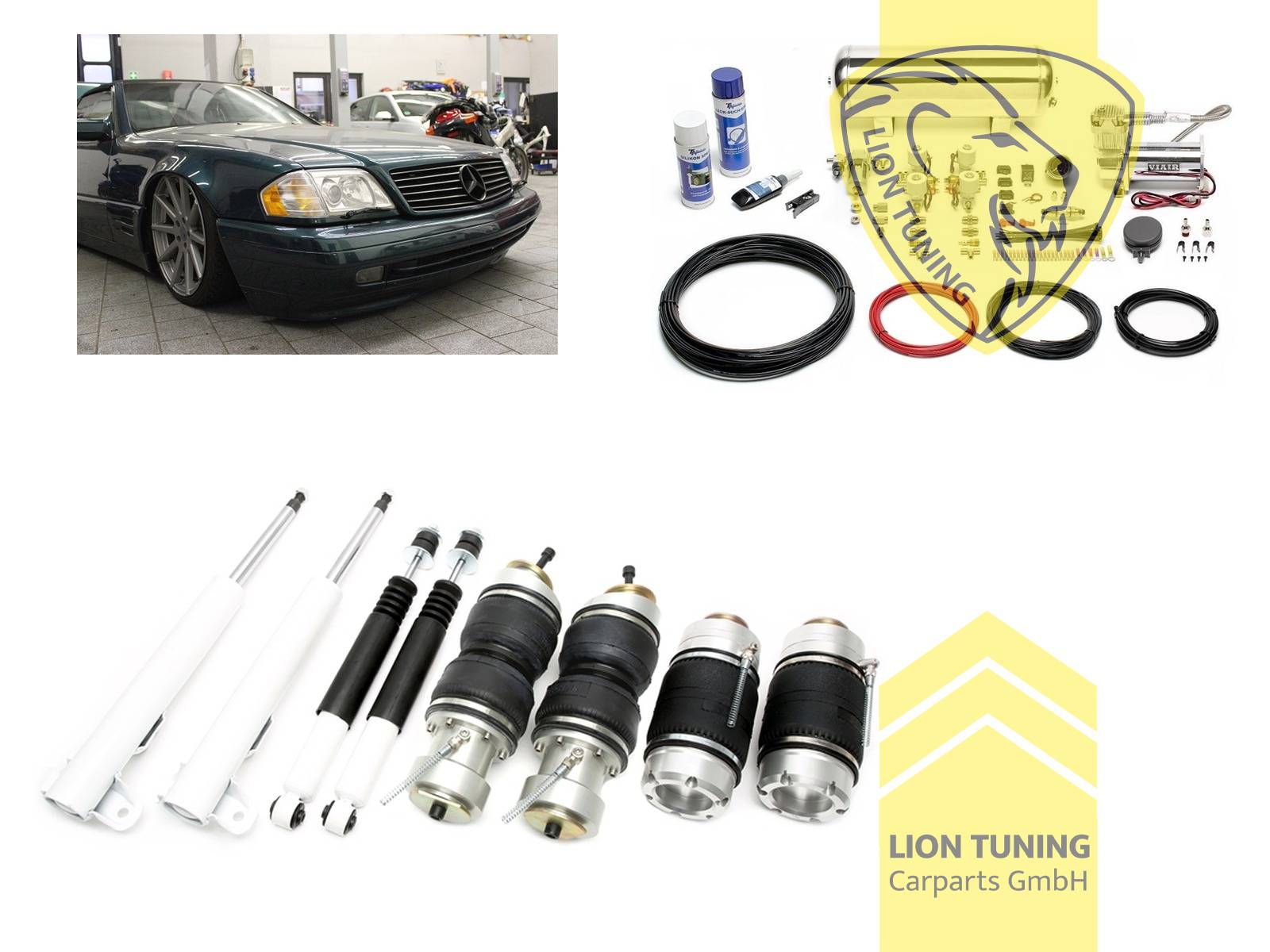 Nicht für Fahrzeuge mit Niveauregulierung / Luftfederung, 11,5L Tank chrom / ViAir Kompressor chrom, fest, weiss, Stahl verzinkt, Eintragungspflichtig / Teilegutachten wird nach Kauf spezifisch ausgestellt