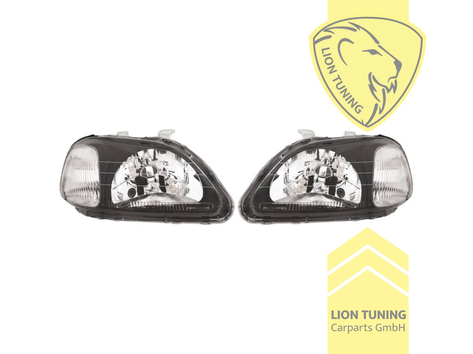 Halogen, schwarz, passend für 2 / 3 und 4 Türer, Abblendlicht und Fernlicht H4, Blinkerbirnen BAU15S, elektrisch verstellbar - Stellmotor wird vom Original übernommen, EJ6, EJ7, EJ8, EJ9, EK1, EK2, EK3, EK4, Eintragungsfrei / mit E-Prüfzeichen