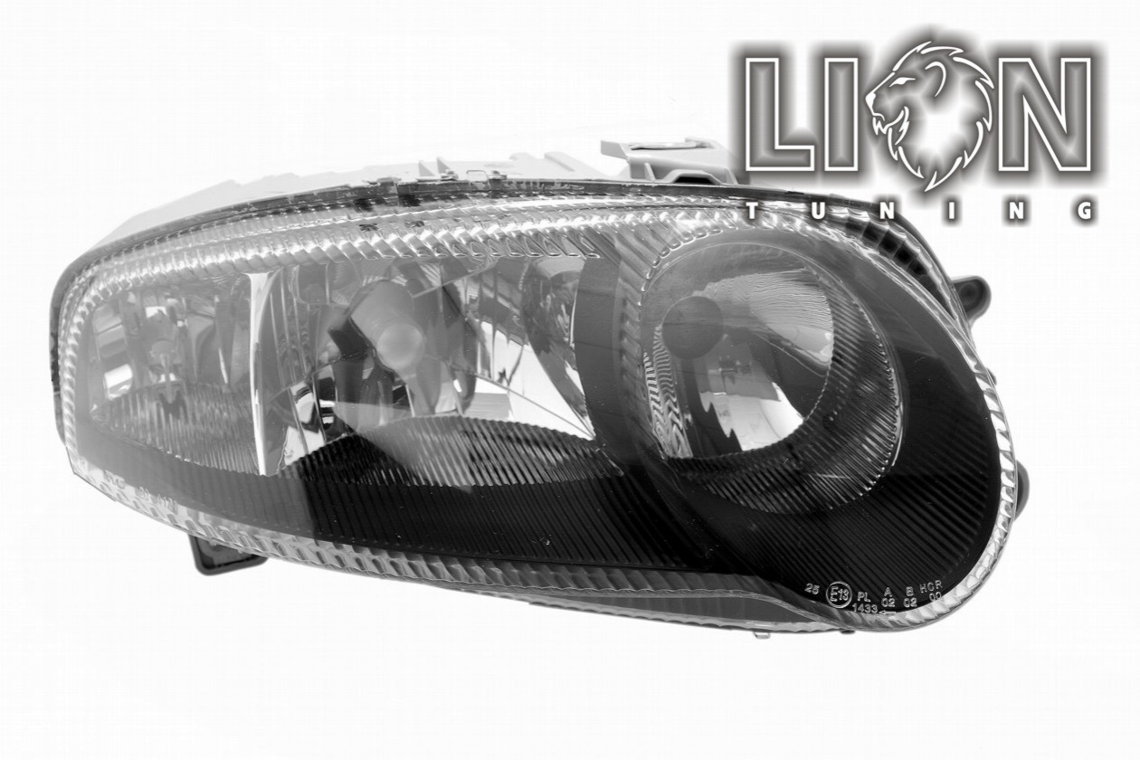 Halogen, mit Nebelscheinwerfer, GTA Look, Abblendlicht H7 / Fernlicht H7 / Nebelscheinwerfer H1, elektrisch verstellbar - Stellmotor integriert, inkl. Verschlusskappe und Lampenträger, ohne Leuchtmittel, Eintragungsfrei / mit E-Prüfzeichen