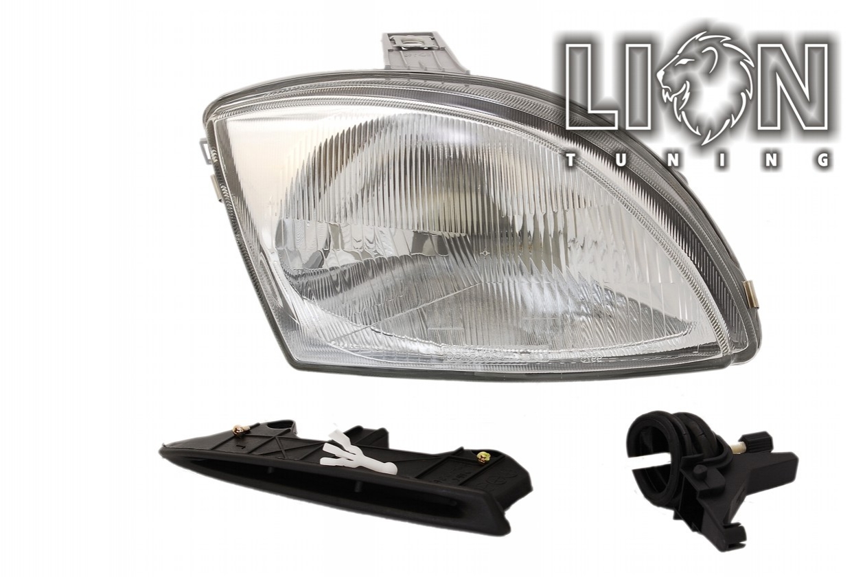 Halogen, Abblendlicht und Fernlicht H4, Hydraulisch / Elektrisch, inkl. Befestigung an der Stoßstange + Stellmotoradapter, inkl. Verschlusskappe und Lampenträger (PL), ohne Leuchtmittel, Standard Ausführung, Eintragungsfrei / mit E-Prüfzeichen