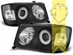 Halogen, schwarz, Abblendlicht H1 / Fernlicht H1 / Nebelscheinwerfer H3, Blinkerbirnen BAU15S, manuell verstellbar, Eintragungsfrei / mit E-Prüfzeichen