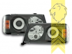 Halogen, schwarz, Abblendlicht H1 / Fernlicht H1 / Nebelscheinwerfer H3, Blinkerbirnen BAU15S, manuell verstellbar, Eintragungsfrei / mit E-Prüfzeichen