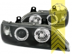 Halogen, schwarz, weiß CCFL, Abblendlicht H1 / Fernlicht H1, Blinkerbirnen BAU15S, elektrisch verstellbar - Stellmotor wird vom Original übernommen, Nicht für Fahrzeuge mit PDC vorne geeignet, Eintragungsfrei / mit E-Prüfzeichen