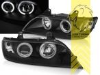 Halogen, schwarz, weiß CCFL, Abblendlicht H1 / Fernlicht H1, Blinkerbirnen BAU15S, elektrisch verstellbar - Stellmotor wird vom Original übernommen, Nicht für Fahrzeuge mit PDC vorne geeignet, Eintragungsfrei / mit E-Prüfzeichen