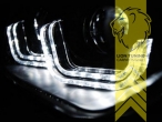 Xenon, HID, schwarz, weiß LED, Blinkerbirnen BAU15S, Abblendlicht und Fernlicht in einer Linse D1S, elektrisch verstellbar - Stellmotor integriert, Eintragungsfrei / mit E-Prüfzeichen, Eintragungsfrei / mit R87 Zulassung als Tagfahrlicht