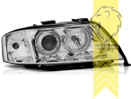 Xenon, HID, chrom, gelb Halogen, für Fahrzeuge mit Original Xenon, Abblendlicht D2S / Fernlicht H7, Blinkerbirnen BAU15S, elektrisch verstellbar - Stellmotor wird vom Original übernommen, Eintragungsfrei / mit E-Prüfzeichen