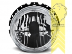 Halogen, schwarz, gelb Halogen, Abblendlicht und Fernlicht H4, manuell verstellbar, Eintragungsfrei / mit E-Prüfzeichen