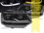 LED, mit LED Blinker, dynamischer LED Blinker, schwarz, nur passend für Fahrzeuge mit original Halogen Scheinwerfern, mit Welcome Funktion, LED Abblendlicht / LED Fernlicht, elektrisch verstellbar - Stellmotor integriert, Eintragungsfrei / mit E-Prüfzeichen, Eintragungsfrei / mit R87 Zulassung als Tagfahrlicht