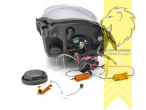LED, dynamischer LED Blinker, chrom, nur passend für Fahrzeuge mit original Halogen Scheinwerfern, LED Abblendlicht / LED Fernlicht, elektrisch verstellbar - Stellmotor integriert, Eintragungsfrei / mit E-Prüfzeichen, Eintragungsfrei / mit R87 Zulassung als Tagfahrlicht