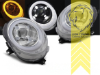 LED, dynamischer LED Blinker, chrom, nur passend für Fahrzeuge mit original Halogen Scheinwerfern, LED Abblendlicht / LED Fernlicht, elektrisch verstellbar - Stellmotor integriert, Eintragungsfrei / mit E-Prüfzeichen, Eintragungsfrei / mit R87 Zulassung als Tagfahrlicht