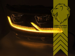 LED, dynamischer LED Blinker, schwarz, nur passend für Fahrzeuge mit original Halogen Scheinwerfern, mit Welcome Funktion, LED Abblendlicht / LED Fernlicht, elektrisch verstellbar - Stellmotor integriert, Eintragungsfrei / mit E-Prüfzeichen, Eintragungsfrei / mit R87 Zulassung als Tagfahrlicht