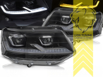 LED, dynamischer LED Blinker, schwarz, nur passend für Fahrzeuge mit original Halogen Scheinwerfern, mit Welcome Funktion, LED Abblendlicht / LED Fernlicht, elektrisch verstellbar - Stellmotor integriert, Eintragungsfrei / mit E-Prüfzeichen, Eintragungsfrei / mit R87 Zulassung als Tagfahrlicht