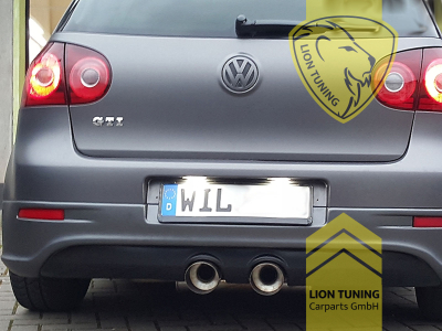 2 x 96mm rund / scharf / abgeschrägt, Endrohr doppel, 96mm, Rund, nicht passend für Variant, 4-Motion, nur mit R32 / R Heckansatz montierbar!, Edelstahl, Golf 6 (63 - 173KW), Golf 5 (55 - 169 KW), Eintragungsfrei / mit ABE
