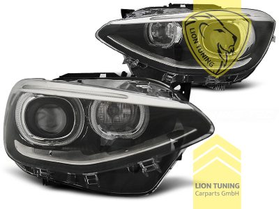Halogen, schwarz, weiß LED, H7, Abblendlicht und Fernlicht in einer Linse H7, elektrisch verstellbar - Stellmotor integriert, Eintragungsfrei / mit E-Prüfzeichen
