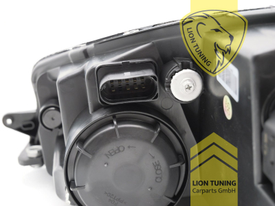 Halogen, dynamischer LED Blinker, schwarz, mit roter Leiste, Abblendlicht H7 / Fernlicht H7, elektrisch verstellbar - Stellmotor integriert, Eintragungsfrei / mit E-Prüfzeichen, Eintragungsfrei / mit R87 Zulassung als Tagfahrlicht