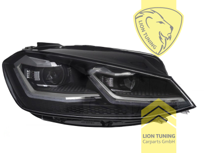 Halogen, dynamischer LED Blinker, schwarz, mit chrom Leiste, Abblendlicht H7 / Fernlicht H7, elektrisch verstellbar - Stellmotor integriert, Eintragungsfrei / mit E-Prüfzeichen, Eintragungsfrei / mit R87 Zulassung als Tagfahrlicht