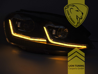 Halogen, dynamischer LED Blinker, schwarz, mit chrom Leiste, Abblendlicht H7 / Fernlicht H7, elektrisch verstellbar - Stellmotor integriert, Eintragungsfrei / mit E-Prüfzeichen, Eintragungsfrei / mit R87 Zulassung als Tagfahrlicht
