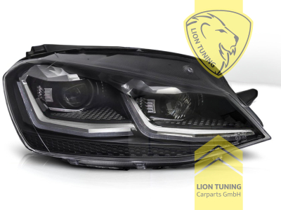 mit LED Blinker, Halogen, schwarz, mit chrom Leiste, Abblendlicht H7 / Fernlicht H7, elektrisch verstellbar - Stellmotor integriert, Eintragungsfrei / mit E-Prüfzeichen, Eintragungsfrei / mit R87 Zulassung als Tagfahrlicht