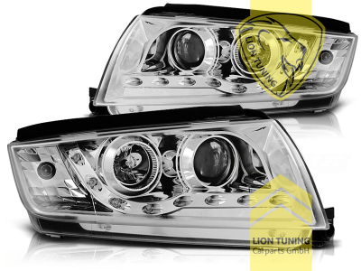 Halogen, chrom, Abblendlicht H1 / Fernlicht H1, Blinkerbirnen BAU15S, elektrisch verstellbar - Stellmotor integriert, Eintragungsfrei / mit E-Prüfzeichen