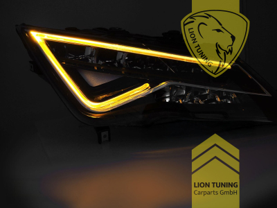 LED, mit LED Blinker, dynamischer LED Blinker, schwarz, nur passend für Fahrzeuge mit original Halogen Scheinwerfern, LED Abblendlicht / LED Fernlicht, elektrisch verstellbar - Stellmotor integriert, Eintragungsfrei / mit E-Prüfzeichen, Eintragungsfrei / mit R87 Zulassung als Tagfahrlicht