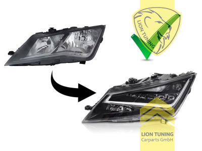 LED, mit LED Blinker, dynamischer LED Blinker, schwarz, nur passend für Fahrzeuge mit original Halogen Scheinwerfern, LED Abblendlicht / LED Fernlicht, elektrisch verstellbar - Stellmotor integriert, Eintragungsfrei / mit E-Prüfzeichen, Eintragungsfrei / mit R87 Zulassung als Tagfahrlicht