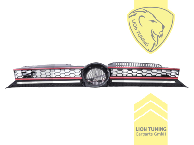 mit Emblemaufnahme, schwarz glänzend, rot, inkl. LED Tagfahrlicht, nicht passend für GT / GTi / GTD, ABS Kunststoff, Eintragungsfrei / als Ersatzteil verwendbar, Eintragungsfrei / mit E-Prüfzeichen