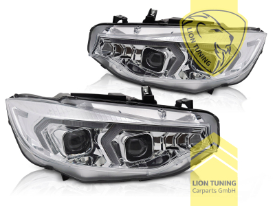 LED, mit LED Blinker, chrom, nur passend für Fahrzeuge mit original Halogen Scheinwerfern, LED Abblendlicht / LED Fernlicht, elektrisch verstellbar - Stellmotor integriert, Eintragungsfrei / mit E-Prüfzeichen, Eintragungsfrei / mit R87 Zulassung als Tagfahrlicht