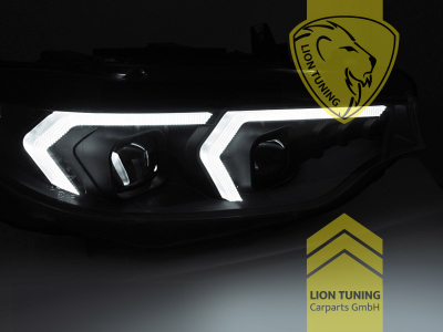 LED, mit LED Blinker, chrom, nur passend für Fahrzeuge mit original Halogen Scheinwerfern, LED Abblendlicht / LED Fernlicht, elektrisch verstellbar - Stellmotor integriert, Eintragungsfrei / mit E-Prüfzeichen, Eintragungsfrei / mit R87 Zulassung als Tagfahrlicht