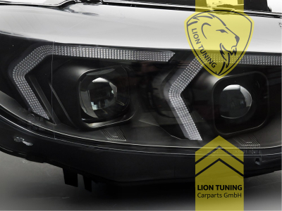 LED, mit LED Blinker, schwarz, nur passend für Fahrzeuge mit original XENON Scheinwerfern, LED Abblendlicht / LED Fernlicht, elektrisch verstellbar - Stellmotor integriert, Eintragungsfrei / mit E-Prüfzeichen, Eintragungsfrei / mit R87 Zulassung als Tagfahrlicht